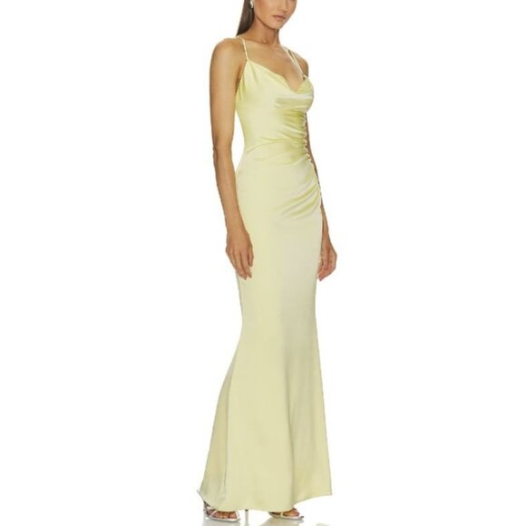 Katie May Los Angeles Ryder Cowl Neck Ruched Satin Maxi Gown Light Green XS - Picture 15 of 15